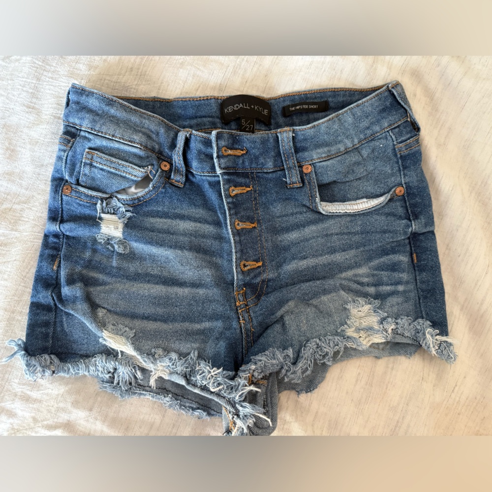 Kendall & Kylie Frayed Blue Denim Shorts